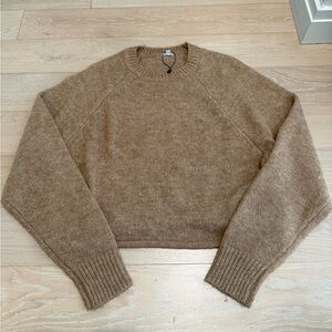 Garage Cropped Crewneck Sweater in Light Brown